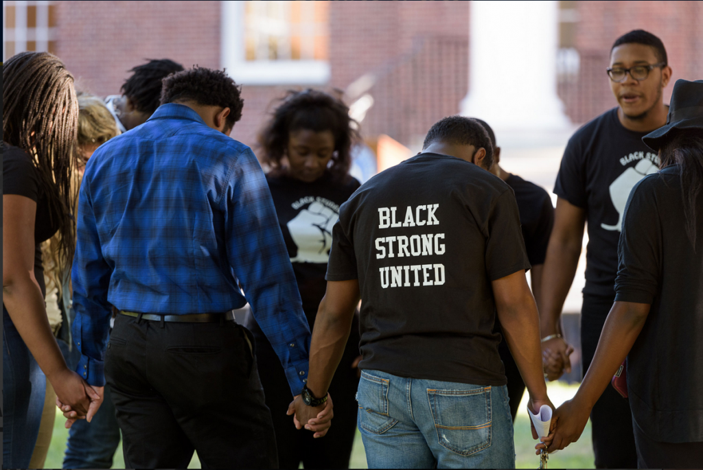 Students gather on the Green during a Black Lives Matter rally