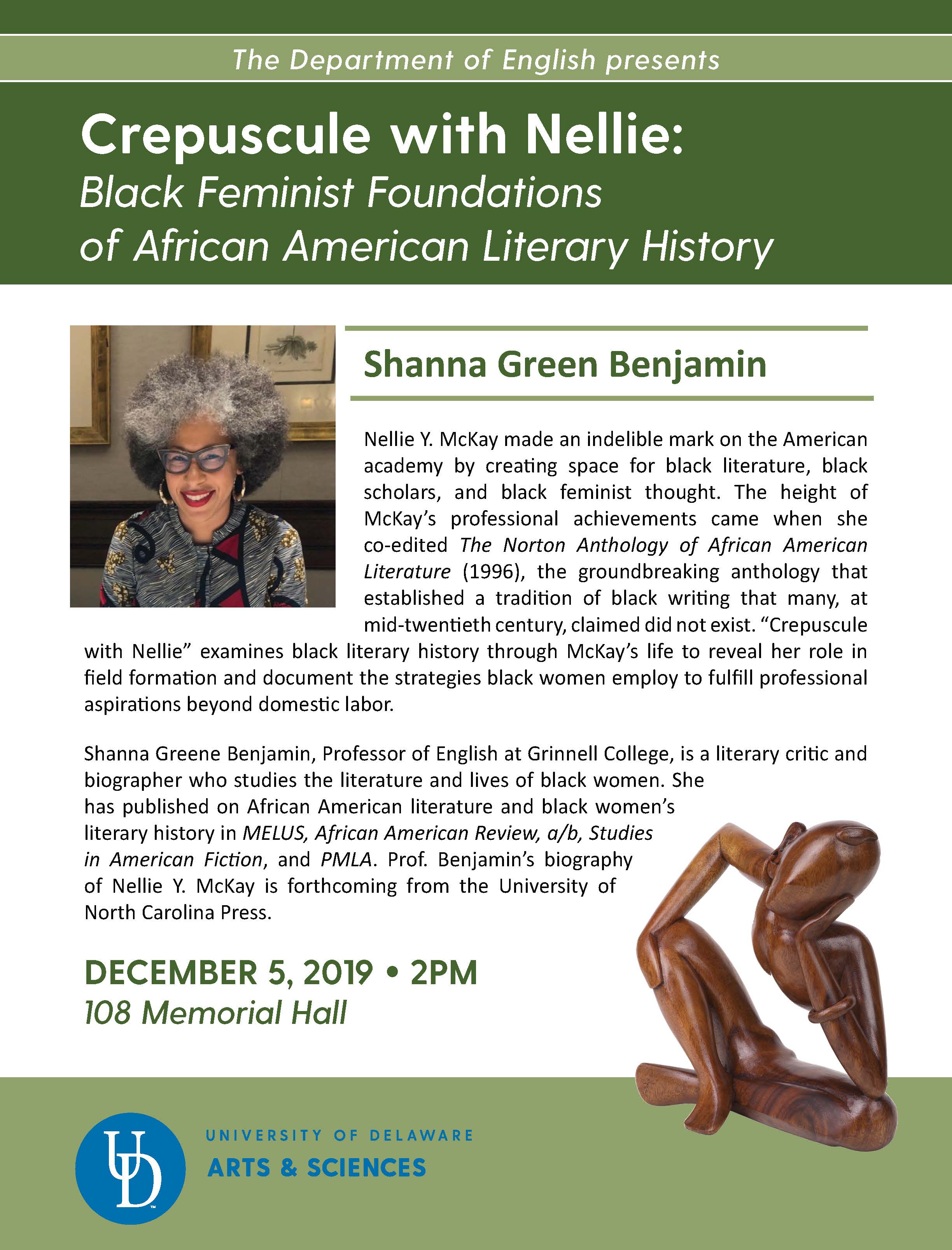 Shanna Benjamin to speak at the University of Delaware on December 5, 2019.